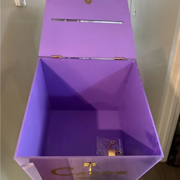 Lavender Acrylic Wedding Card Box with Gold Lock
